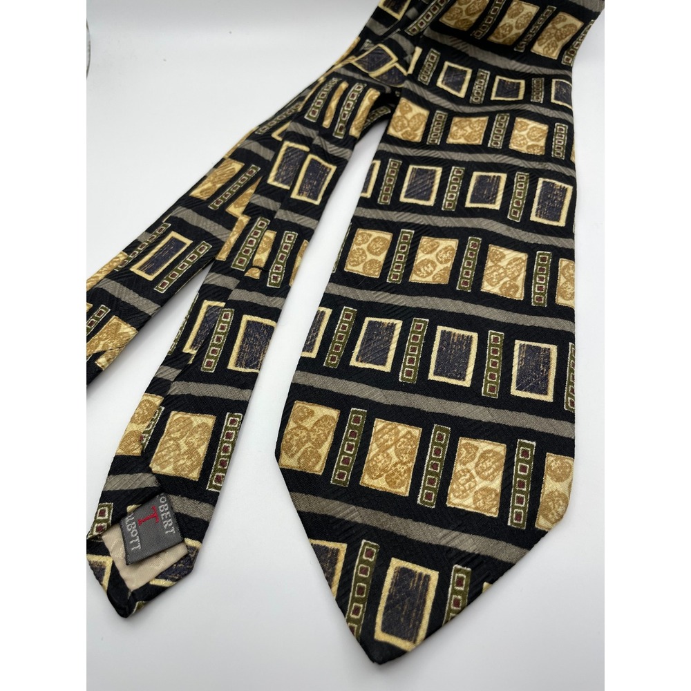 Robert Talbott Studio Nordstrom Mens Silk Tie Geometric Gold Black Hand Sewn USA